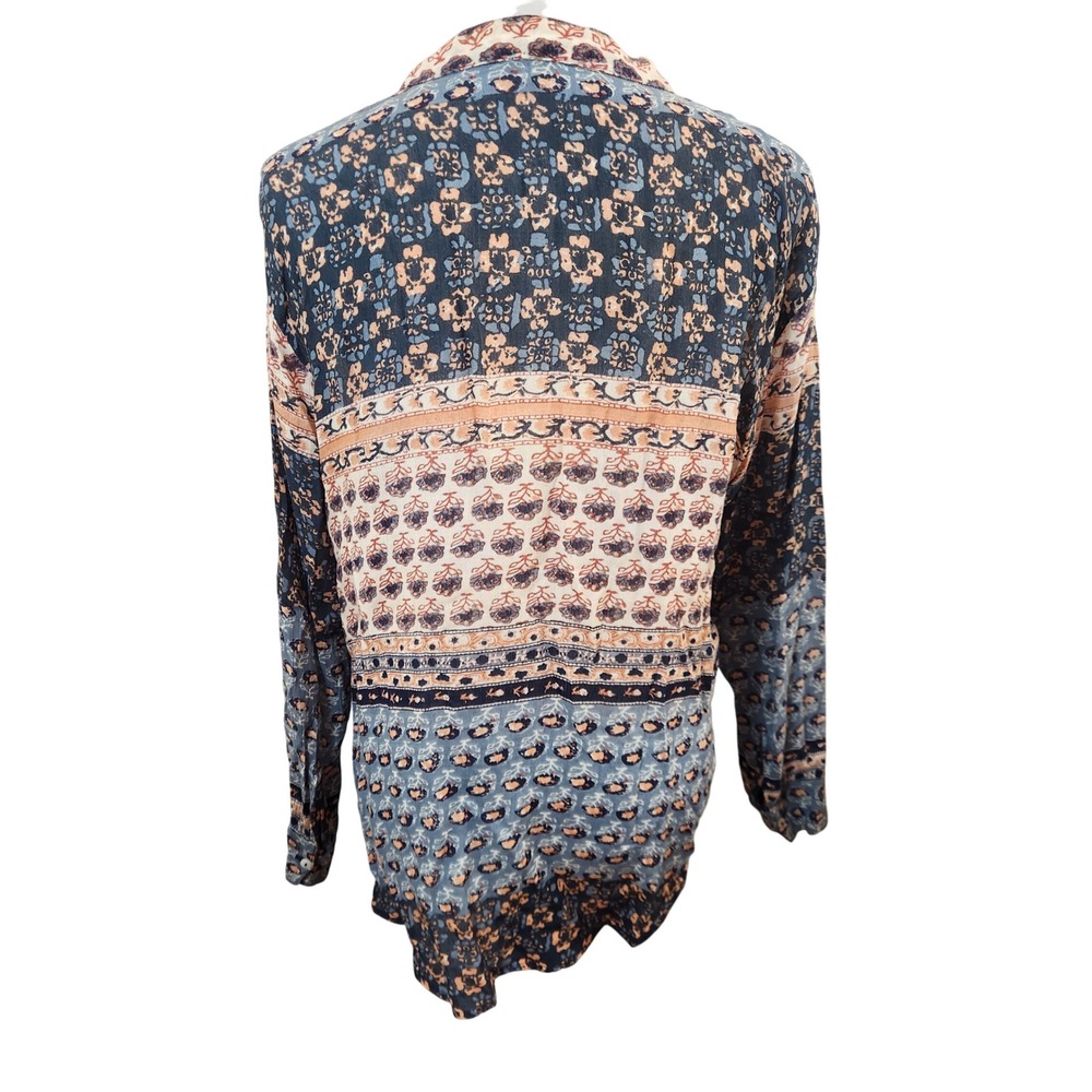 Free People Boho Patchwork Print Button Down Blou… - image 3